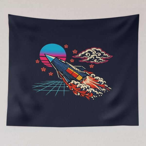 Item preview, Neon Retro Synthwave Ukiyo‑E Starship designed and sold by KungPowUnicorn.
