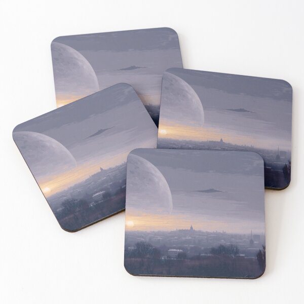 Item preview, pixel city view panorama daylight sunset mood futuristic sci fi moon landscape illustration dejco.art domin designed and sold by dejco.art.