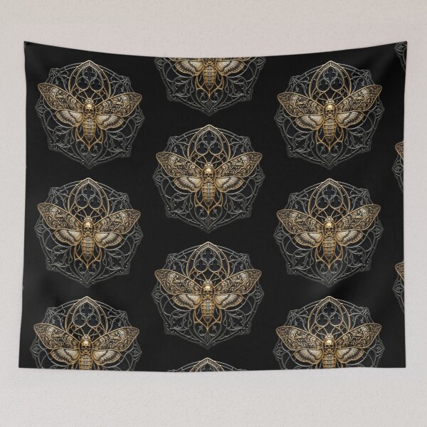 Item preview, Death's-Head Moth Golden Metal — Gothic Hexagon Black Gold designed and sold by David Mateo ArtWorks.