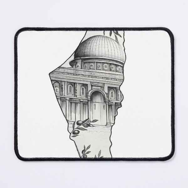 Item preview, Palestine Map Dome of the Rock Pencil Sketch Art designed and sold by Al-HayaAsia.