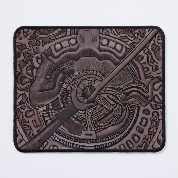 Item preview, Dark Aztec Mask Deity Spear Symmetry Glyph Biomechanical Surreal Abstract Art designed and sold by YugenWorkshop.