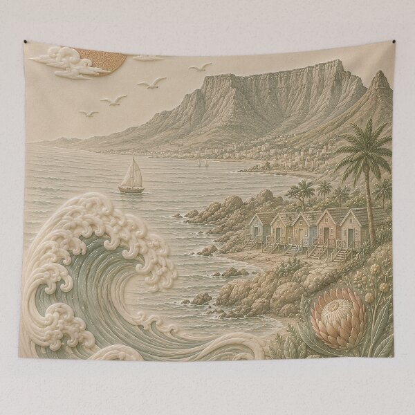 Item preview, South Africa Coastal Relief Art – Cape Town Ocean Landscape designed and sold by TheSlowShore.