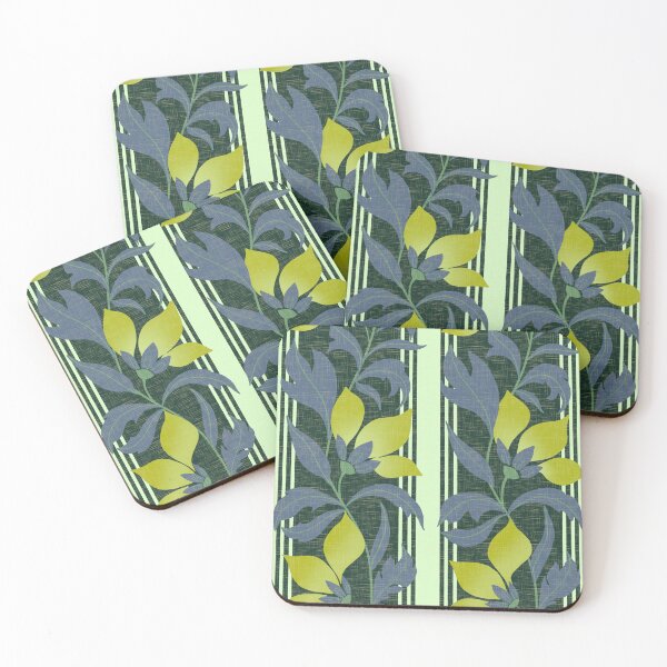 Item preview, Bold floral and stripe pattern - textured leaves and flowers - yellow green and gray designed and sold by ahahdodo.