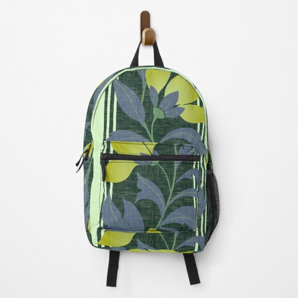 Item preview, Bold floral and stripe pattern - textured leaves and flowers - yellow green and gray designed and sold by ahahdodo.