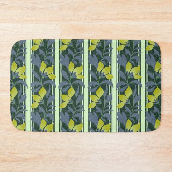 Item preview, Bold floral and stripe pattern - textured leaves and flowers - yellow green and gray designed and sold by ahahdodo.