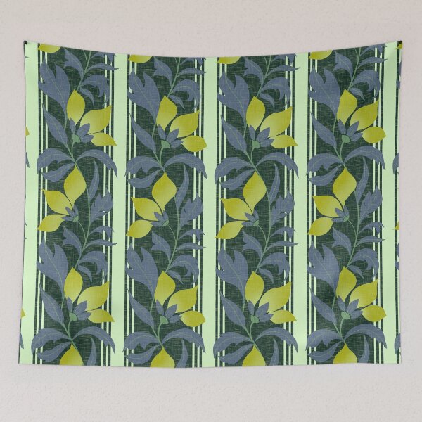 Item preview, Bold floral and stripe pattern - textured leaves and flowers - yellow green and gray designed and sold by ahahdodo.