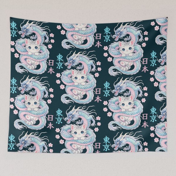 Item preview, Japanese Dragon Kawaii Kitten Cute Cat Pastel Anime Lover  designed and sold by aralenad1.