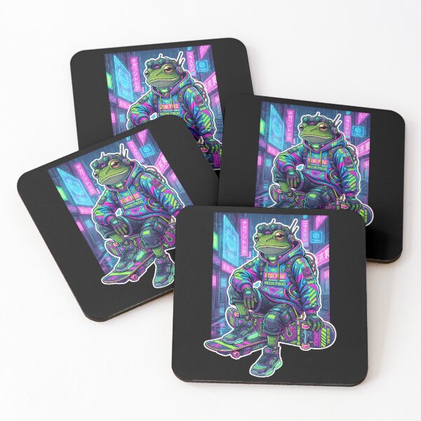 Item preview, Neon Frog Skater Sitting On Skateboard designed and sold by Linework Studio.