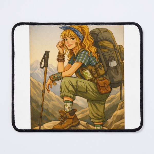 Item preview, Golden Mountain Woman – Retro Hiking Portrait designed and sold by Gabe1983.