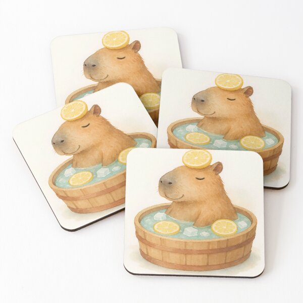 Item preview, Cozy Capybara Spa Watercolor Art Poster designed and sold by CatandTea.