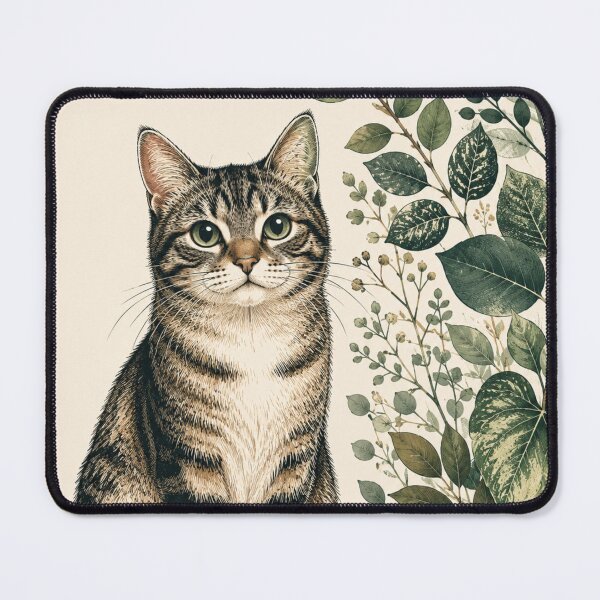 Item preview, Botanical Tabby Cat Art Print – Vintage Illustration Cat Greenery Leaves Nature Lover Wall Art Print designed and sold by IconicDesignsXd.