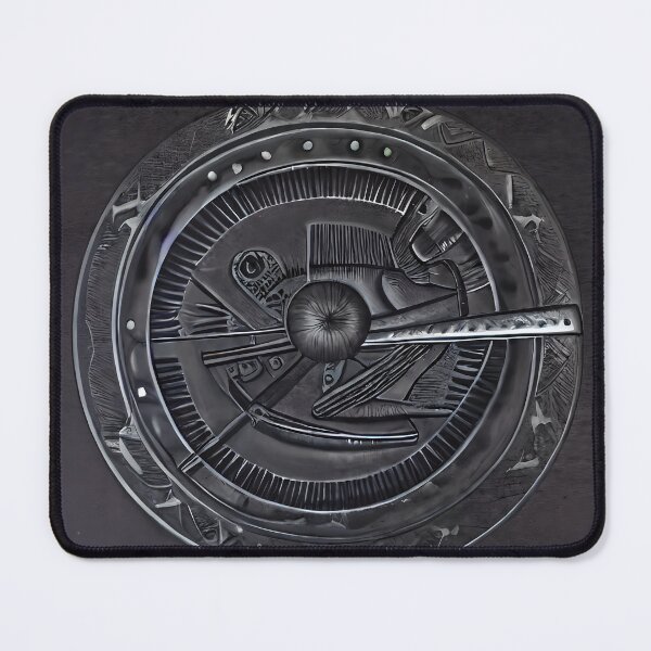 Item preview, Dark Black Disc Sword Pierced Eye Starlit Ring Biomechanical Surreal Abstract Art designed and sold by YugenWorkshop.