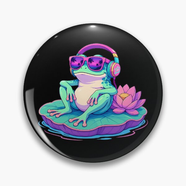 Item preview, Cool Frog with Headphones on Lily Pad designed and sold by Linework Studio.