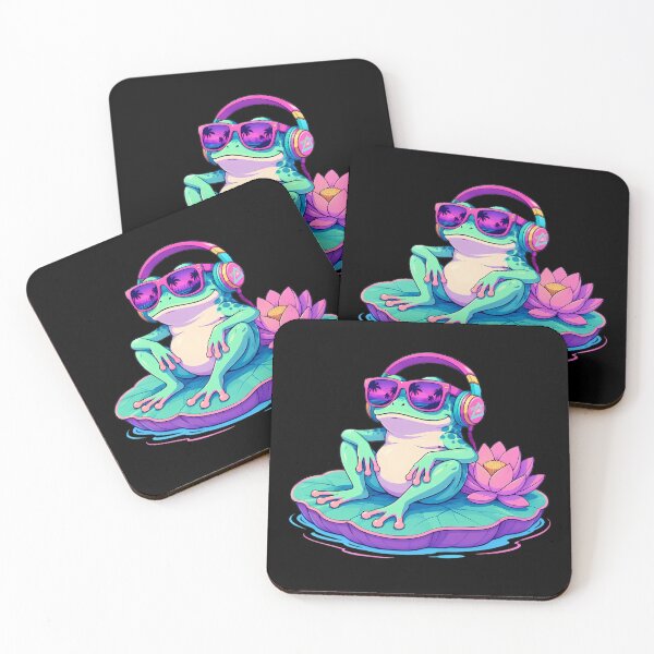 Item preview, Cool Frog with Headphones on Lily Pad designed and sold by Linework Studio.