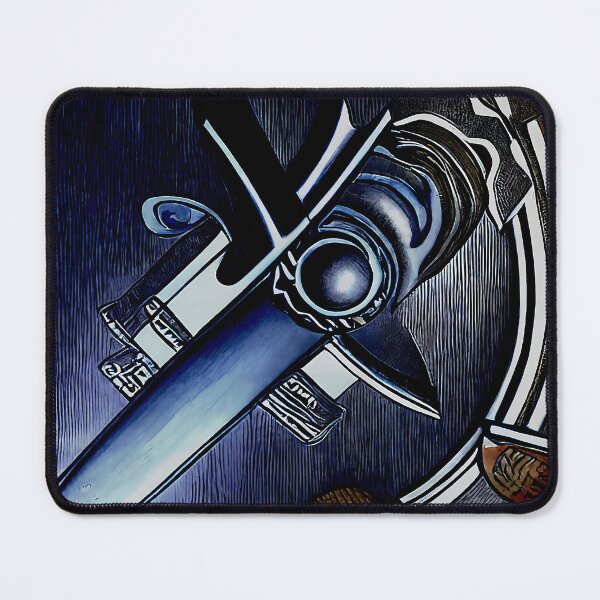 Item preview, Dark Blue Blade Close Up Cross Cord Emblem Surreal Abstract Art designed and sold by YugenWorkshop.