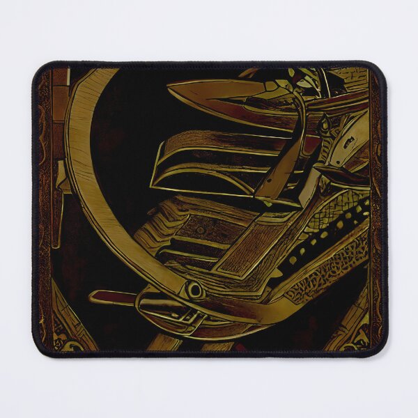 Item preview, Dark Gold Scythe Crossed Blades Black Void Celtic Surreal Abstract Art designed and sold by YugenWorkshop.