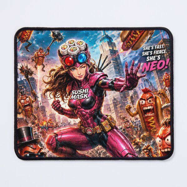Item preview, SUSHI MASK WOMAN NEO: The Ultimate Hotdog Apocalypse Movie Poster designed and sold by Japan Cyberpunk Universe & Surreal Characters.