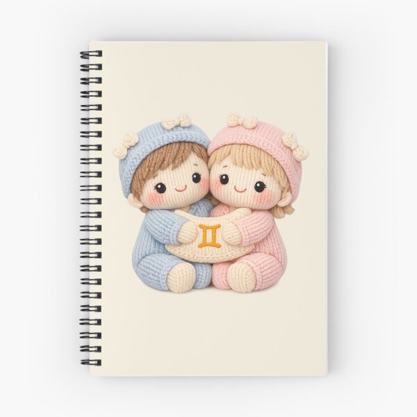 Item preview, Cute Gemini Twins Plush Zodiac Nursery | Kawaii Knitted Astrology Art designed and sold by Moons Studio.