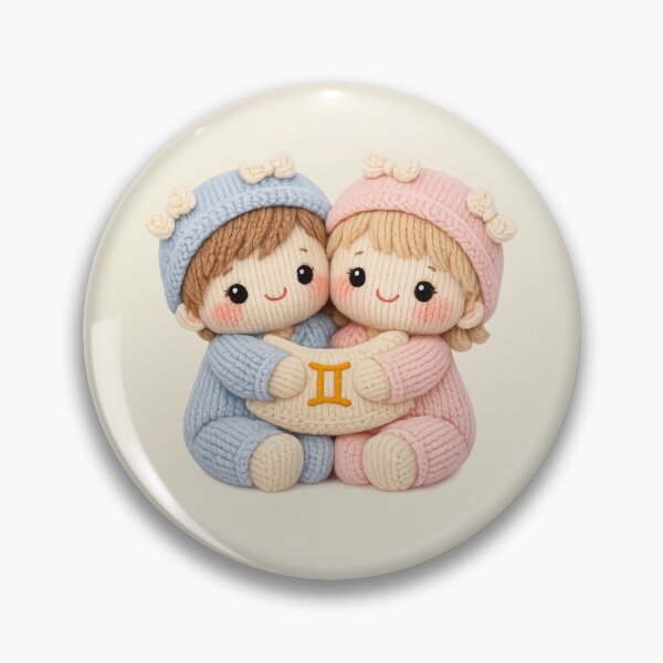 Item preview, Cute Gemini Twins Plush Zodiac Nursery | Kawaii Knitted Astrology Art designed and sold by Moons Studio.