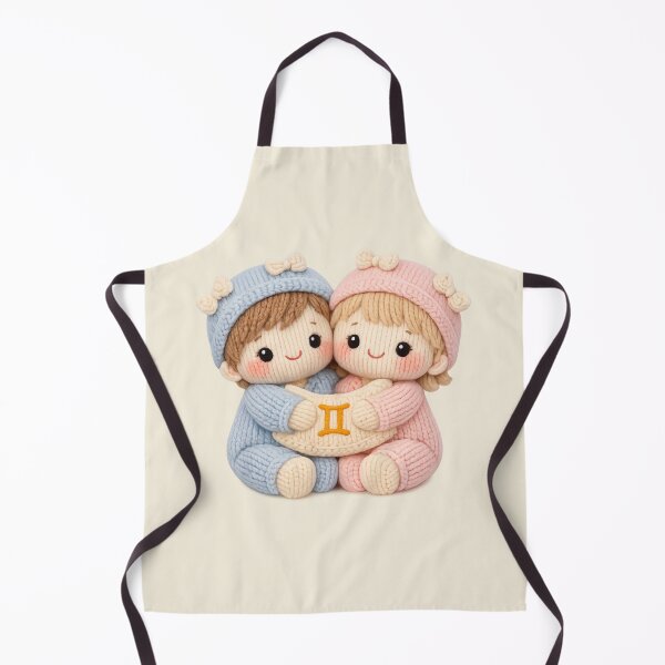 Item preview, Cute Gemini Twins Plush Zodiac Nursery | Kawaii Knitted Astrology Art designed and sold by Moons Studio.