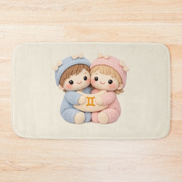 Item preview, Cute Gemini Twins Plush Zodiac Nursery | Kawaii Knitted Astrology Art designed and sold by Moons Studio.