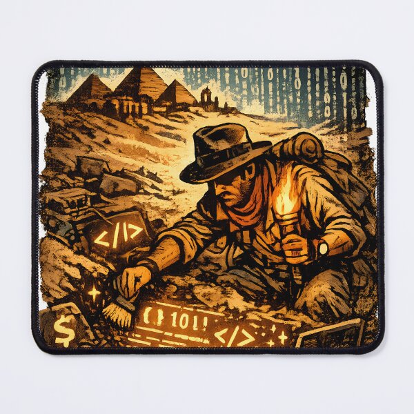 Item preview, ANCIENT CODE EXPLORER – Retro Adventure Poster of Buried Source Code Discovery designed and sold by PenchalaPrabhas.
