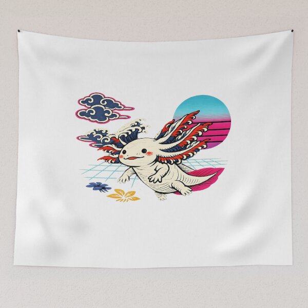 Item preview, Neon Retro Synthwave Ukiyo‑E Axolotl designed and sold by KungPowUnicorn.