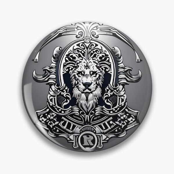 Item preview, Majestic Silver Lion Crest – Ornate Heraldic Emblem with Initial 'R' designed and sold by RaresS.