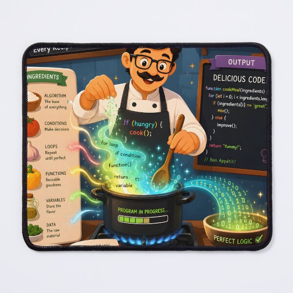 Item preview, : Chef Cooking Recipes Using Programming Logic and Binary Code Vector Illustration designed and sold by PenchalaPrabhas.