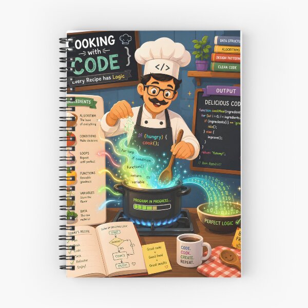 Item preview, : Chef Cooking Recipes Using Programming Logic and Binary Code Vector Illustration designed and sold by PenchalaPrabhas.