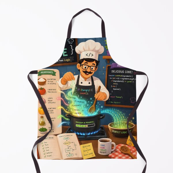Item preview, : Chef Cooking Recipes Using Programming Logic and Binary Code Vector Illustration designed and sold by PenchalaPrabhas.