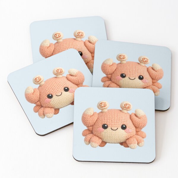 Item preview, Cute Cancer Crab Plush Zodiac Nursery | Kawaii Knitted Astrology Art designed and sold by Moons Studio.