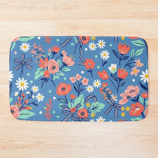 Item preview, Blue Pattern with Coral Flowers and Daisy Bows designed and sold by FashioonTrends.