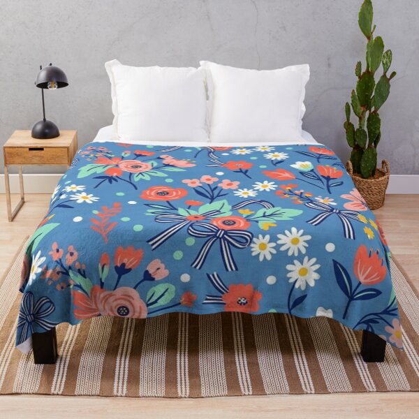 Item preview, Blue Pattern with Coral Flowers and Daisy Bows designed and sold by FashioonTrends.