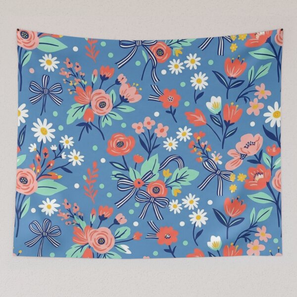 Item preview, Blue Pattern with Coral Flowers and Daisy Bows designed and sold by FashioonTrends.