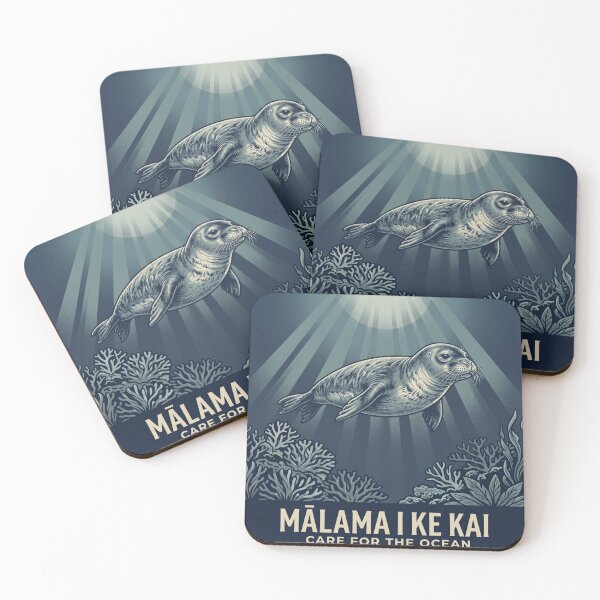 Item preview, Mālama I Ke Kai Care for the Ocean — Hawaiian Monk Seal Conservation Art Print Endangered designed and sold by MālamaThreads.
