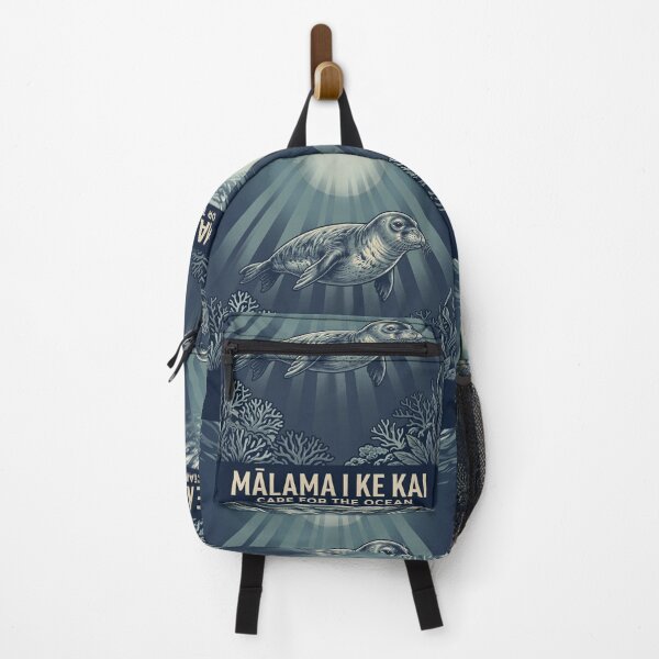 Item preview, Mālama I Ke Kai Care for the Ocean — Hawaiian Monk Seal Conservation Art Print Endangered designed and sold by MālamaThreads.