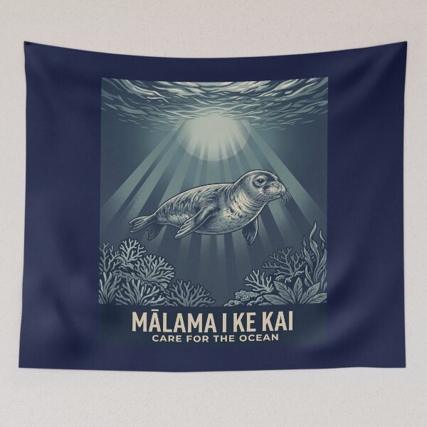 Item preview, Mālama I Ke Kai Care for the Ocean — Hawaiian Monk Seal Conservation Art Print Endangered designed and sold by MālamaThreads.