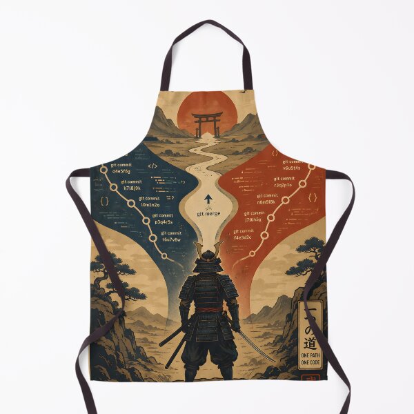 Item preview, Samurai Standing Between Two Giant Code Branches Merging into One Path Japanese Vintage Poster Aesthetic Clean Vector Illustration designed and sold by PenchalaPrabhas.