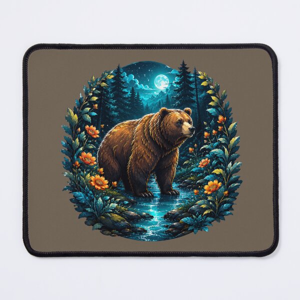 Item preview, Magic Forest Bear - Retro Moonlit Night Badge designed and sold by KrzysztofART.