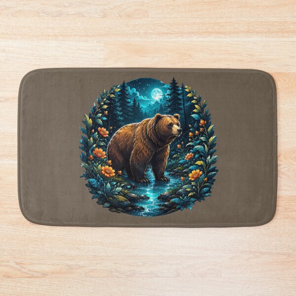 Item preview, Magic Forest Bear - Retro Moonlit Night Badge designed and sold by KrzysztofART.