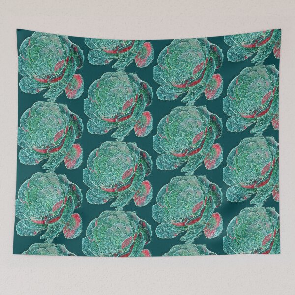 Item preview, Graphic Textured Teal and Red Succulent Digital Painting designed and sold by BalkanBloom.