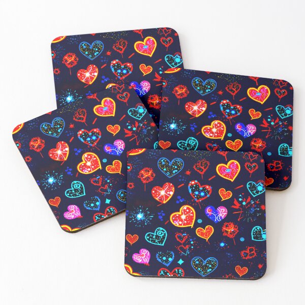 Item preview, Neon Hearts Pattern – Colorful Love Hearts on a Cosmic Dark Background designed and sold by IMuDesigner.