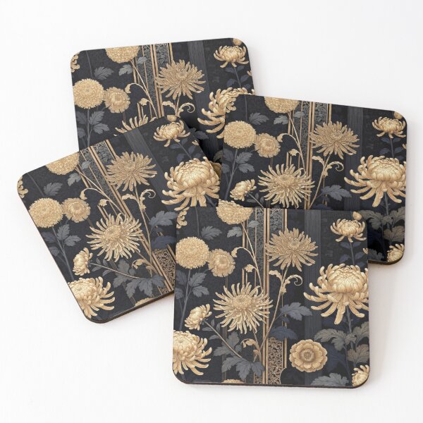 Item preview, Elegant Black Gold Chrysanthemum Floral Pattern designed and sold by IntelliMindDesigns.