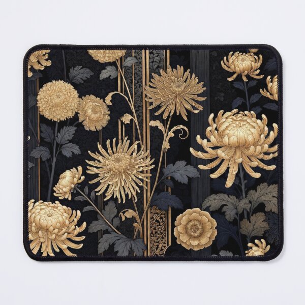 Item preview, Elegant Black Gold Chrysanthemum Floral Pattern designed and sold by IntelliMindDesigns.