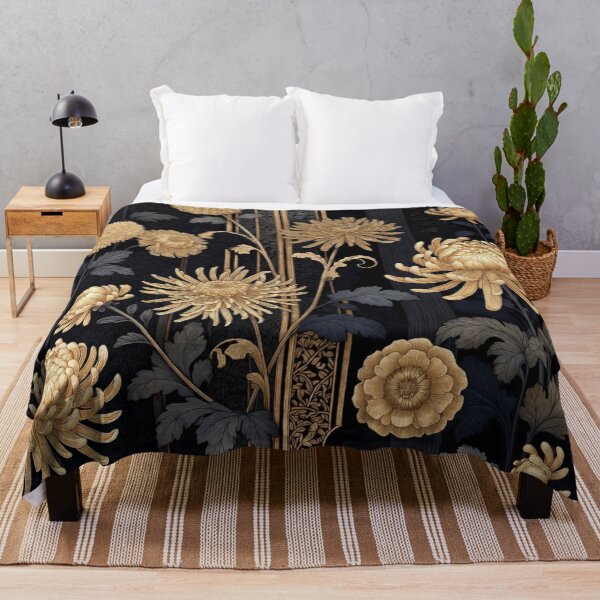 Item preview, Elegant Black Gold Chrysanthemum Floral Pattern designed and sold by IntelliMindDesigns.