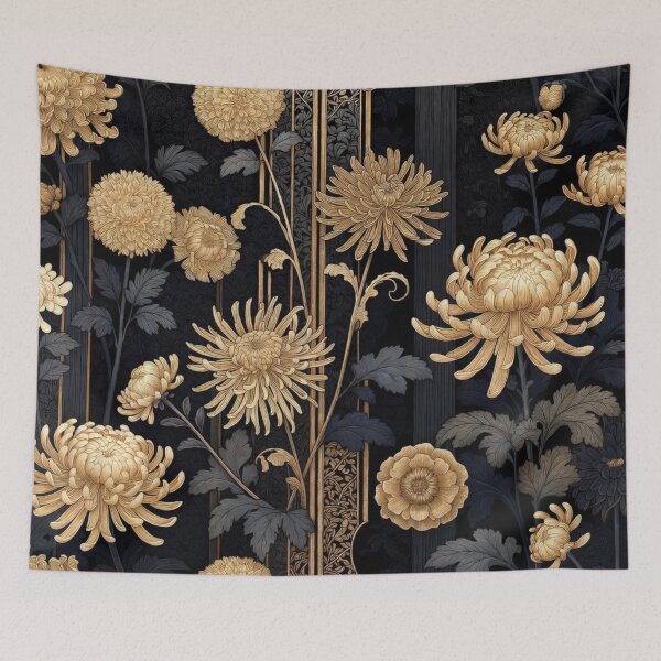 Item preview, Elegant Black Gold Chrysanthemum Floral Pattern designed and sold by IntelliMindDesigns.