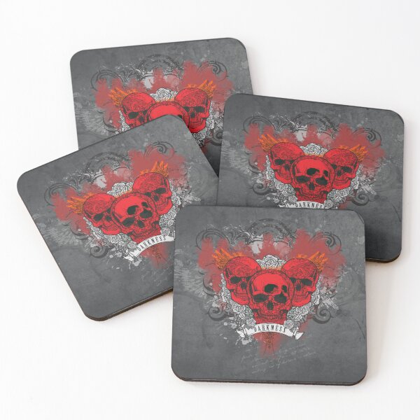 Item preview, Red Tri-Skull Grunge Banner – Three Skulls with Wings and Ribbon designed and sold by RaresS.