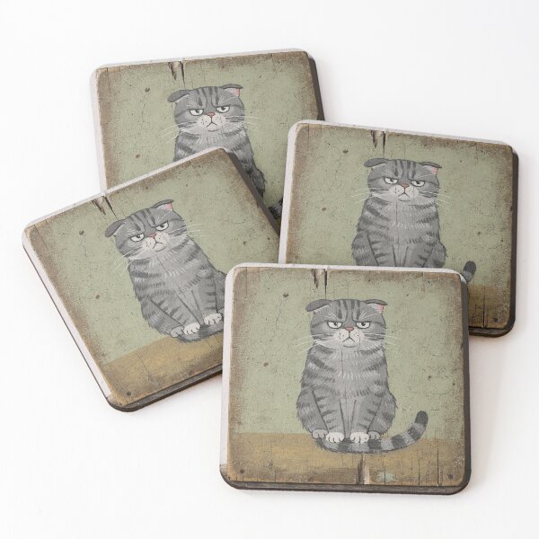 Item preview, Indignant Scottish Fold Cat Folk Art Painting designed and sold by PictorialWhimsy.