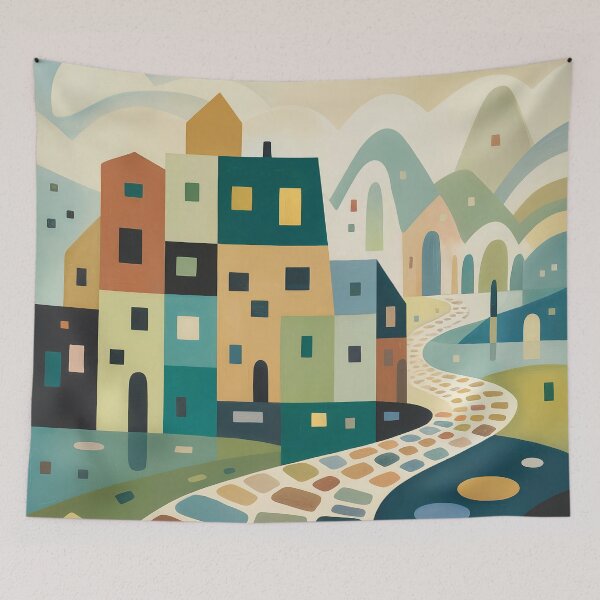 Item preview, Whimsical Geometric Cityscape – Paul Klee Inspired Abstract Village Art Print designed and sold by Tamas Das.